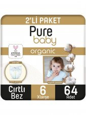 Pure Baby Organik Pamuklu Cırtlı Bez Pure Baby 2li Paket 6 Numara Xlarge 64 Adet thumbnail 1