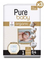 Pure Baby Organik Pamuklu Cırtlı Bez 3Lü Paket 1 Numara Yenidogan 192 Adet - 1