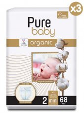 Pure Baby Organik Pamuklu Cırtlı Bez 3Lü Paket 2 Numara Mini 204 Adet - 1