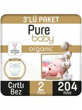 Pure Baby Organik Pamuklu Cırtlı Bez 3Lü Paket 2 Numara Mini 204 Adet - 2