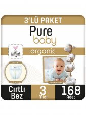 Pure Baby Organik Pamuklu Cırtlı Bez 3Lü Paket 3 Numara Midi 168 Adet thumbnail 1