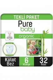 Pure Baby Organik Bambu Özlü Külot Bez Tekli Paket 6 Numara Xlarge 32 Adet - 1