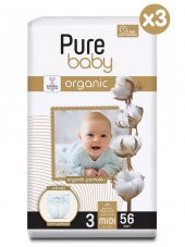 Pure Baby Organik Pamuklu Cırtlı Bez 3Lü Paket 3 Numara Midi 168 Adet thumbnail 2