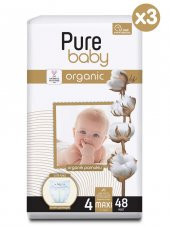 Pure Baby Organik Pamuklu Cırtlı Bez 3Lü Paket 4 Numara Maxi 144 Adet - 1