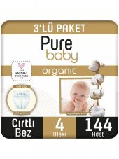 Pure Baby Organik Pamuklu Cırtlı Bez 3Lü Paket 4 Numara Maxi 144 Adet - 2