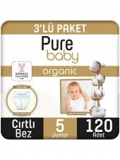 Pure Baby Organik Pamuklu Cırtlı Bez 3Lü Paket 5 Numara Junior 120 Adet - 1
