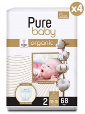 Pure Baby Organik Pamuklu Cırtlı Bez Pure Baby 4lü  Paket 2 Numara Mini 272 Adet - 1