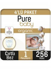 Pure Baby Organik Pamuklu Cırtlı Bez Pure Baby 4lü  Paket 1 Numara Yenidogan 256 Adet - 1