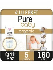Pure Baby Organik Pamuklu Cırtlı Bez Pure Baby 4lü  Paket 5 Numara Junior 160 Adet - 2