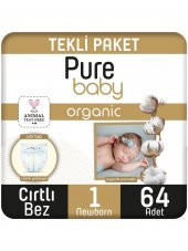 Pure Baby Organik Pamuklu Cırtlı Bez Tekli Paket 1 Numara Yenidogan 64 Adet - 1