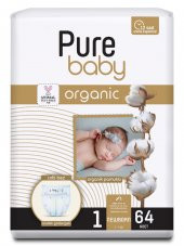 Pure Baby Organik Pamuklu Cırtlı Bez Tekli Paket 1 Numara Yenidogan 64 Adet - 4