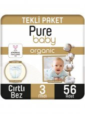Pure Baby Organik Pamuklu Cırtlı Bez Tekli Paket 3 Numara Midi 56 Adet - 2