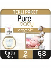 Pure Baby Organik Pamuklu Cırtlı Bez Tekli Paket 2 Numara Mini 68 Adet - 4