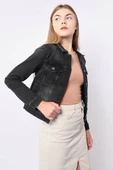 Kadın Antrasit Slim Fit Jean Ceket - 8