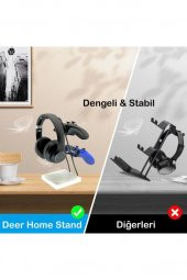 Beyaz Ahşap Ve Siyah Metal Gaming Ps4 Ps5 Xbox Joystick Kontroller Tutucu Ve Kulaklık Dikey Standı - 4