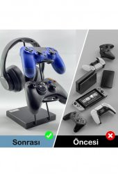 Beyaz Ahşap Ve Siyah Metal Gaming Ps4 Ps5 Xbox Joystick Kontroller Tutucu Ve Kulaklık Dikey Standı - 5