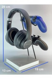 Beyaz Ahşap Ve Siyah Metal Gaming Ps4 Ps5 Xbox Joystick Kontroller Tutucu Ve Kulaklık Dikey Standı - 6