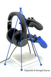 Beyaz Ahşap Ve Siyah Metal Gaming Ps4 Ps5 Xbox Joystick Kontroller Tutucu Ve Kulaklık Dikey Standı - 7