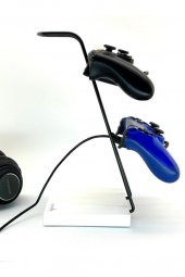 Beyaz Ahşap Ve Siyah Metal Gaming Ps4 Ps5 Xbox Joystick Kontroller Tutucu Ve Kulaklık Dikey Standı - 8