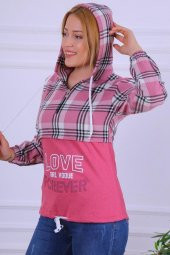 Kapüşonlu Baskılı Oduncu Sweatshirt Pembe - 1
