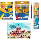 Bic Pastel Boya Keçeli Boya Metal Tüp Kuru Boya 12 li ve Resim Defteri - 1