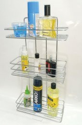 Metal Banyo Düz Raf Sistemi Garantili Paslanmaz Çelik 3 Katlı Krom Banyo Rafı Şampuanlık 27x11x52cm - 1