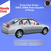 Honda Civic Krom Cam Çıtası 4 Parça 2001-2006 Paslanmaz Çelik thumbnail 1