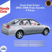 Honda Civic Krom Cam Çıtası 4 Parça 2001-2006 Paslanmaz Çelik thumbnail 2