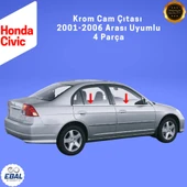Honda Civic Krom Cam Çıtası 4 Parça 2001-2006 Paslanmaz Çelik thumbnail 3