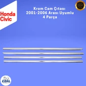Honda Civic Krom Cam Çıtası 4 Parça 2001-2006 Paslanmaz Çelik thumbnail 5