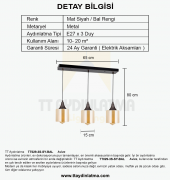 TT Aydınlatma TT029-3S-SY-BAL   Mat Siyah - Bal 3 lü Sıralı Avize - 4