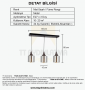 TT Aydınlatma TT029-3S-SY-FÜME  Mat Siyah - Füme 3 lü Sıralı Avize - 4