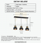 TT Aydınlatma TT031-3S-SY-ESK  Mat Siyah-Eskitme 3 lü Sıralı Avize - 4