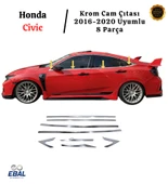 Honda Civic Krom Cam Çıtası 8 Parça P.çelik 2016-2020 Paslanmaz Çelik thumbnail 2