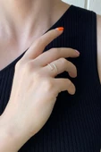 14 Ayar Yeşil Altın Kadın Ayarlanabilir Taşlı Minimal Yüzük - 8