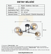 TT Aydınlatma TT028-4 SY-ESK  Mat Siyah - Eskitme 4 lü Lüks Avize - 6