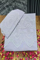 Fransız Dantelli Eslem Çeyizlik Nevresim Takımı Gri - 6