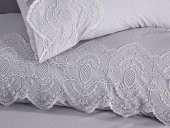 Fransız Dantelli Eslem Çeyizlik Nevresim Takımı Gri - 2