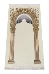 Taç Mahal Desenli Şönil Seccade - Krem Renk thumbnail 1