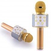 Karaoke Mikrofon Bluetooth Hoparlör Usb Sd Kart ve Aux Girişli - Gold - 1