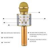 Karaoke Mikrofon Bluetooth Hoparlör Usb Sd Kart ve Aux Girişli - Gold - 2