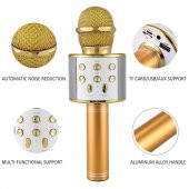 Karaoke Mikrofon Bluetooth Hoparlör Usb Sd Kart ve Aux Girişli - Gold - 3