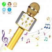 Karaoke Mikrofon Bluetooth Hoparlör Usb Sd Kart ve Aux Girişli - Gold - 7