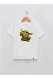 Baby Yoda Tasarım Baskılı Unisex Çocuk Tişört - 1