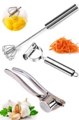 Tilbe Home Çelik Yumurta Çırpıcısı +Metal Sarımsak Ezici Pres + Patates Soyacağı Salata Julyen Soyacak Seti - 1