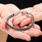 Nipora El İşçiliği Modern Tasarım 1000 Ayar Gümüş Kazaz Kadın Bileklik - 5