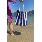 Lacivert Çizgili Plaj Çantası - 2