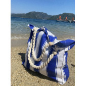 Lacivert Çizgili Plaj Çantası - 4