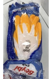 Beybi Polyoster Örme Nitril PMK PN5 Beyaz Sarı 10 Beden 12 Li Paket - 4
