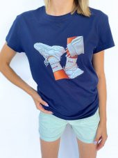 Kadın Baskılı Basic Lacivert Tshirt - 2